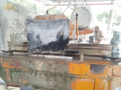 Marble cutting services using bridge cutter and cross cutter at Shayan Marble, Peshawar