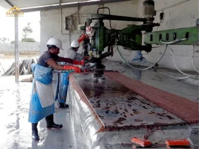 Marble polishing and finishing services using polish machine at Shayan Marble, Peshawar